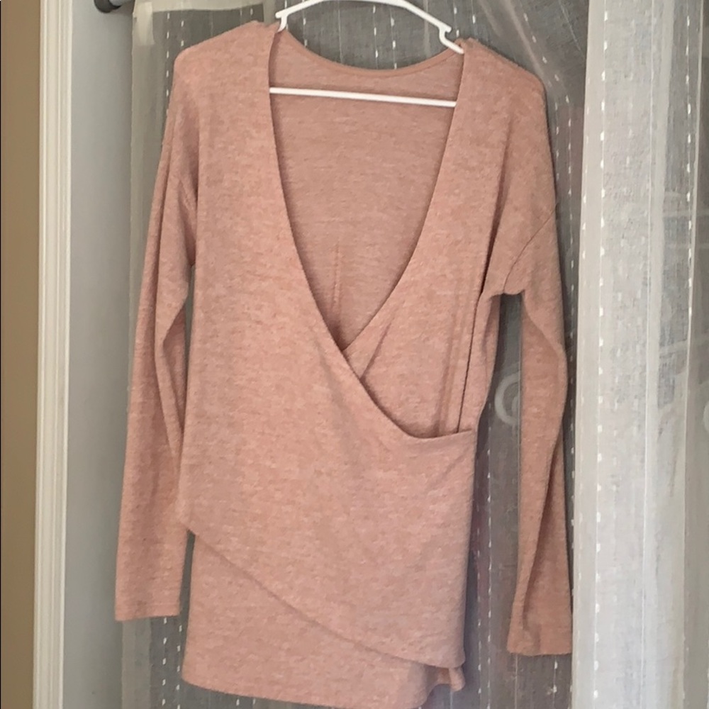 Pink long sleeve deep neck line